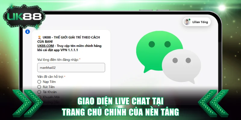 Giao diện Live chat tại trang chủ chính của nền tảng