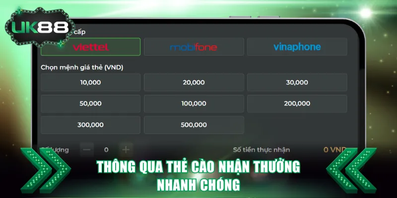 Thông qua thẻ cào nhận thưởng nhanh chóng